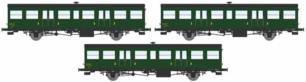 REE Modeles VB-146 - 3pc 3rd Class Passenger Coach Set COFFRET 